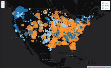 Power Near and Far: Coal, Hydroelectric, and Wind Power Plants in the US